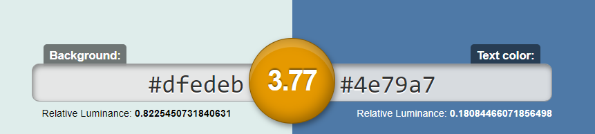 Color contrast ratio test shows non-compliant text and background colors